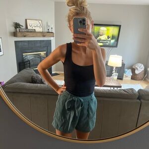 A New Day High Waist Green Shorts with Tie Belt